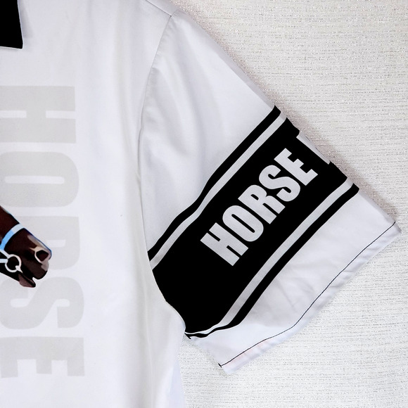 Kentucky Derby Horse Racing 3D Screen Printed Short Sleeve ButtonUp Mens Large - Picture 4 of 11